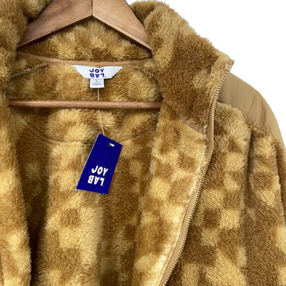 JOYLAB NWT Faux Fur Lightweight Jacket Brown Tan Size Small Pockets Zip Front - Picture 4 of 5